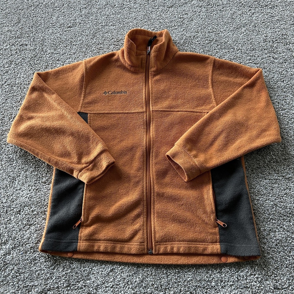 Columbia Jacket Kids 10-12 Orange Fleece Full Zip Colorblock Fall Casual Warm